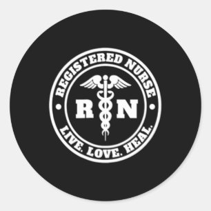 Registered Nurse Live Love Heal Pocket Logo Rn  Classic Round Sticker