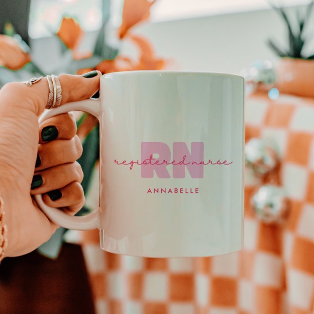 Registered Nurse Minimal Personalised Pink Script Coffee Mug (Creator Uploaded)