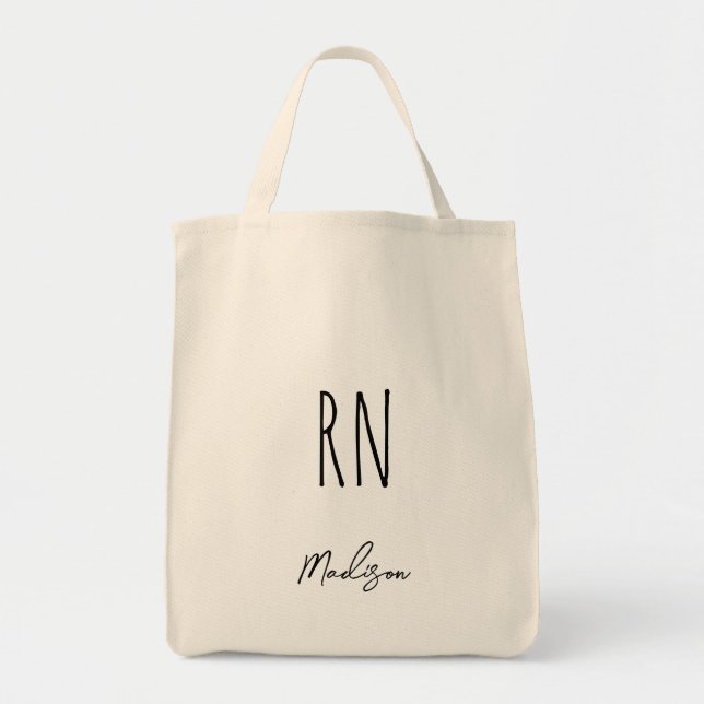 Registered Nurse Minimalist Black Script Monogram Tote Bag (Front)