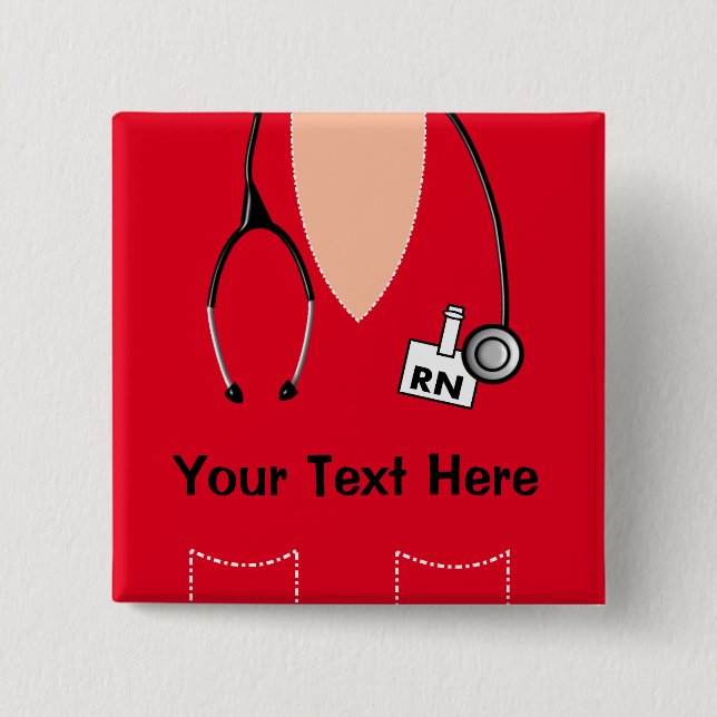 Registered Nurse Name Badge Button RED (Front)
