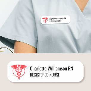 Registered Nurse Name Tag ID Badge Logo Red