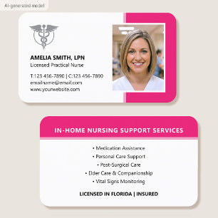 Registered Nurse Photo Logo Modern Pink Business Card