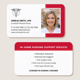 Registered Nurse Photo Logo Modern Red Business Card