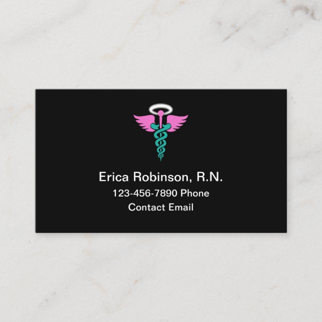 Registered Nurse Pink Caduceus Medical Business Card (Front)