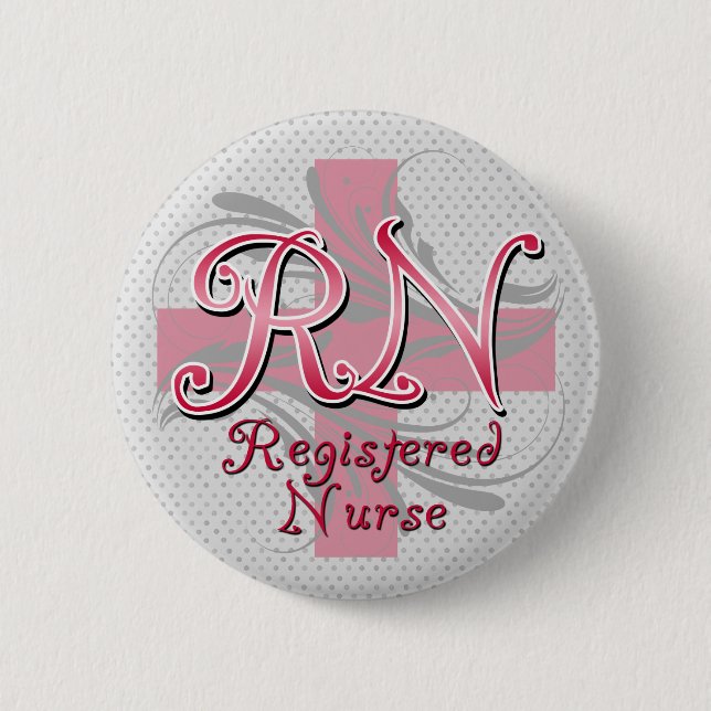 Registered Nurse, Pink Cross Swirls 6 Cm Round Badge (Front)
