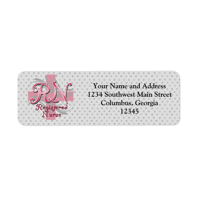 Registered Nurse, Pink Cross Swirls Return Address Label (Front)