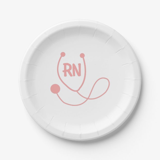 Registered nurse pink stethoscope gift paper plate (Front)