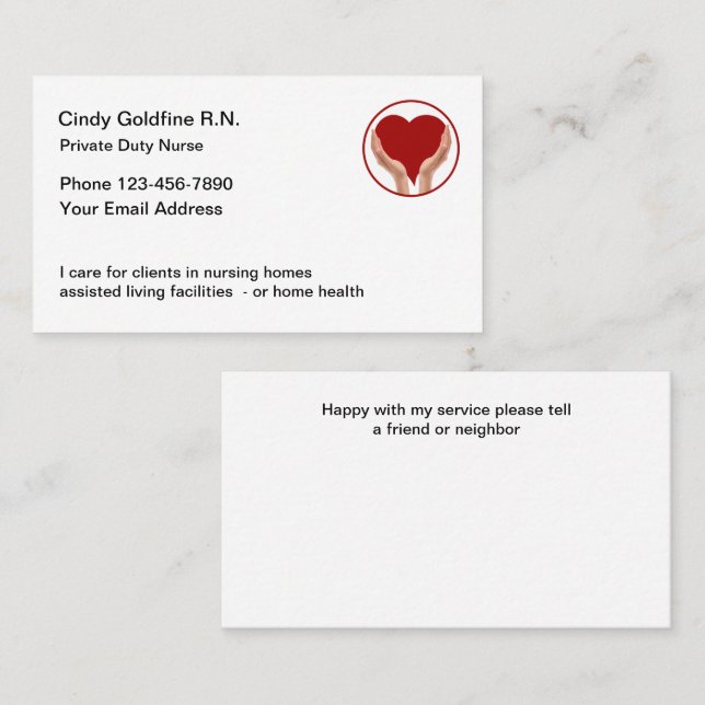 Registered Nurse Private Duty Home Health Business Card (Front/Back)