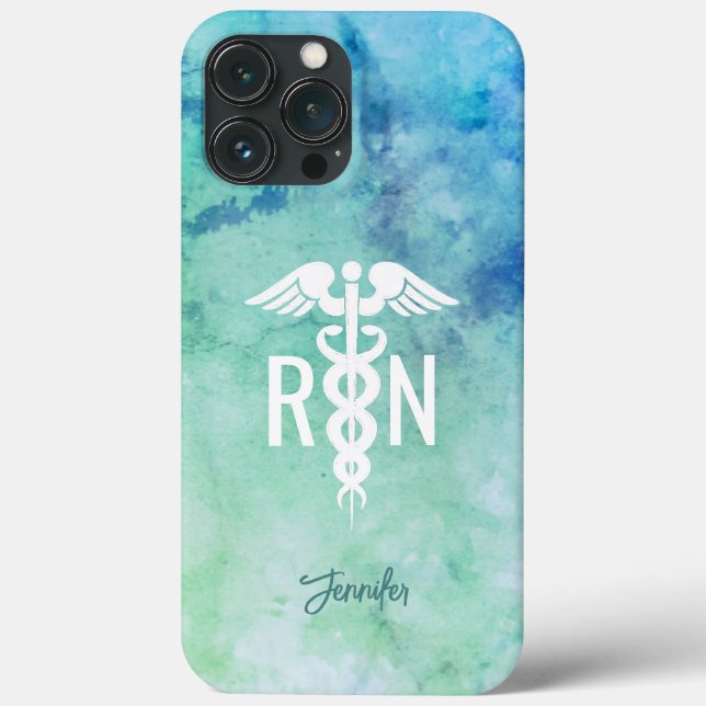 Registered Nurse RN Aqua Blue Medical Personalised Case-Mate iPhone Case (Back)