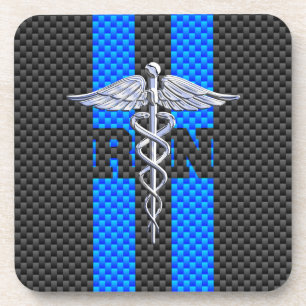 Registered Nurse RN Caduceus Carbon Fiber Style Coaster
