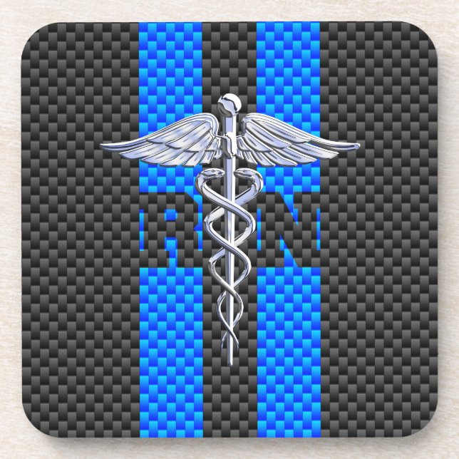 Registered Nurse RN Caduceus Carbon Fiber Style Coaster (Front)