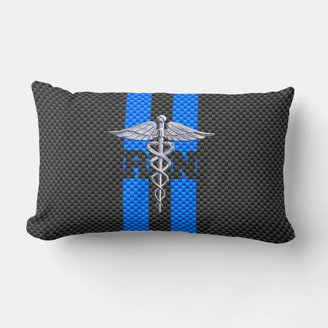 Registered Nurse RN Caduceus Carbon Fiber Style Lumbar Cushion (Front)