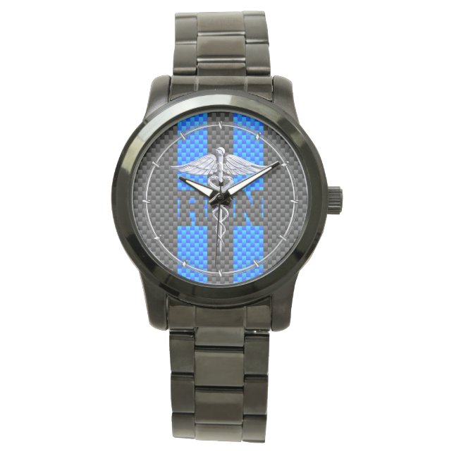 Registered Nurse RN Caduceus Carbon Fibre Decor Watch (Front)