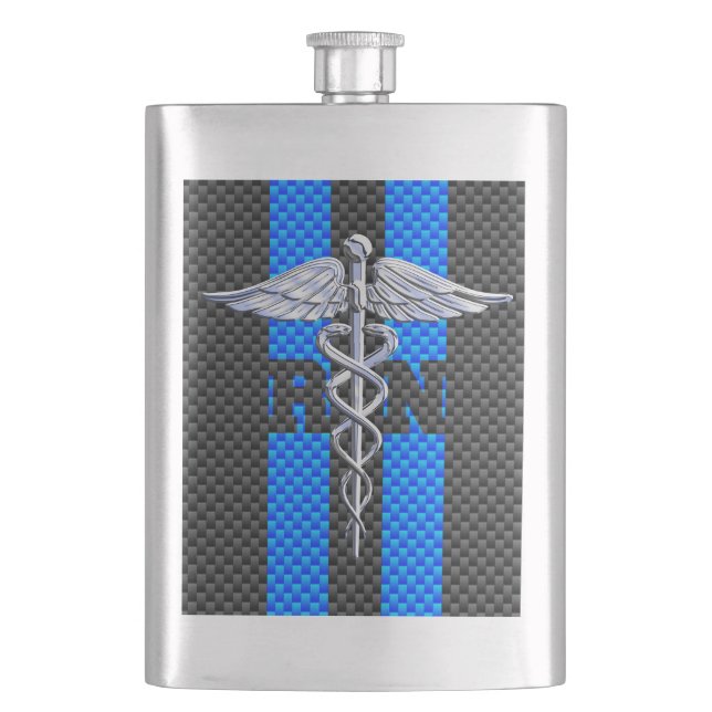 Registered Nurse RN Caduceus Carbon Fibre Print Hip Flask (Front)