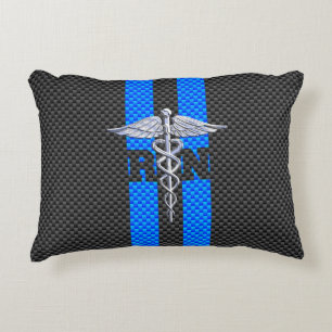 Registered Nurse RN Caduceus Carbon Fibre Stripes Decorative Cushion