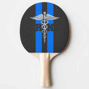 Registered Nurse RN Caduceus Carbon Fibre Stripes Ping Pong Paddle