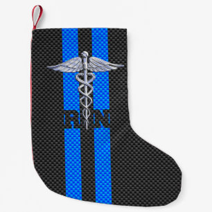 Registered Nurse RN Caduceus Carbon Fibre Stripes Small Christmas Stocking