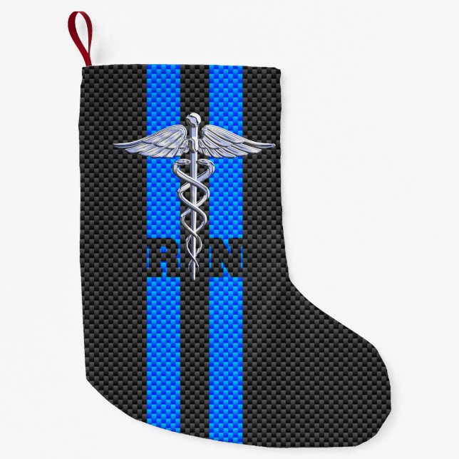 Registered Nurse RN Caduceus Carbon Fibre Stripes Small Christmas Stocking (Front)