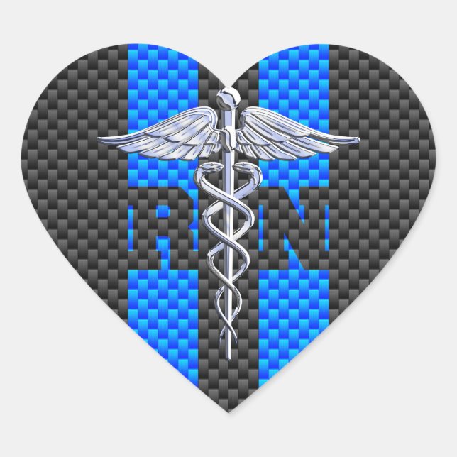Registered Nurse RN Caduceus Carbon Fibre Style Heart Sticker (Front)