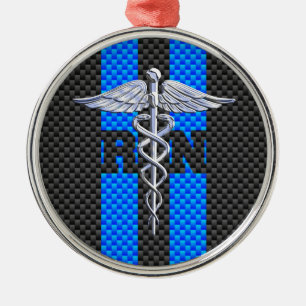 Registered Nurse RN Caduceus Carbon Fibre Style Metal Ornament