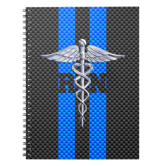 Registered Nurse RN Caduceus Carbon Fibre Style Notebook (Front)