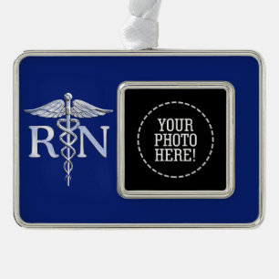 Registered Nurse RN Caduceus Design Silver Plated Framed Ornament