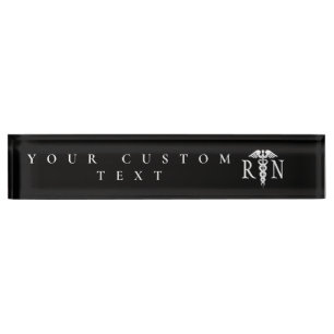 Registered Nurse RN Caduceus Medical Black Modern Nameplate