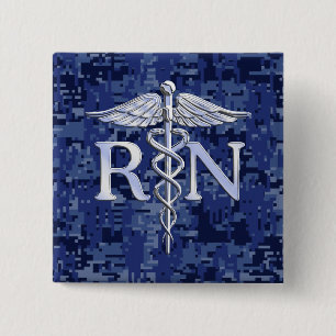 Registered Nurse RN Caduceus on Blue Camo 15 Cm Square Badge