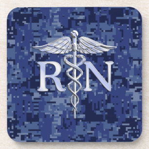 Registered Nurse RN Caduceus on Blue Camo Coaster