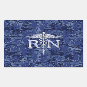 Registered Nurse RN Caduceus on Blue Camo Rectangular Sticker