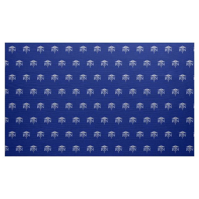Registered Nurse RN Caduceus on Blue Decor Fabric (Yard)