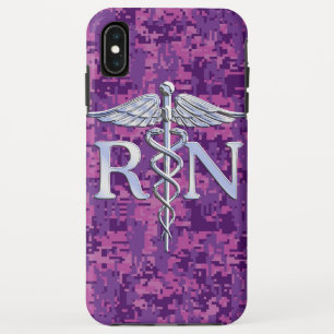 Registered Nurse RN Caduceus on Fuchsia Camo iPhone XS Max Case