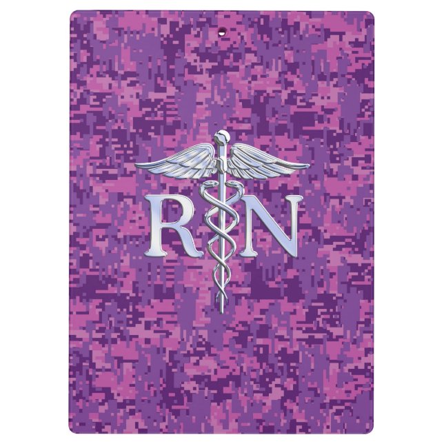 Registered Nurse RN Caduceus on Fuchsia Camo Clipboard (Back)