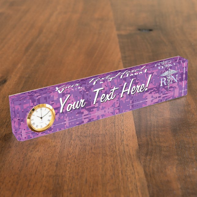 Registered Nurse RN Caduceus on Fuchsia Camo Nameplate (Side)