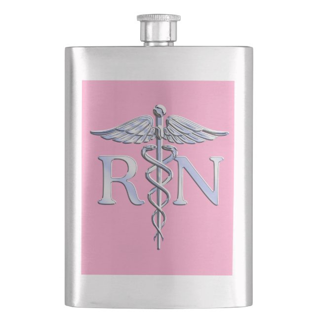 Registered Nurse RN Caduceus on Light Pink Decor Hip Flask (Front)