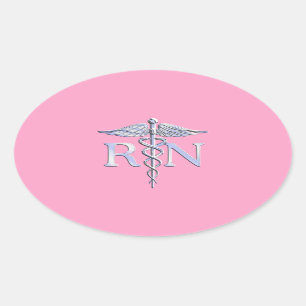 Registered Nurse RN Caduceus on Light Pink Oval Sticker