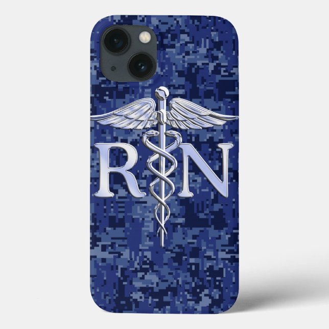 Registered Nurse RN Caduceus on Navy Blue Camo Case-Mate iPhone Case (Back)