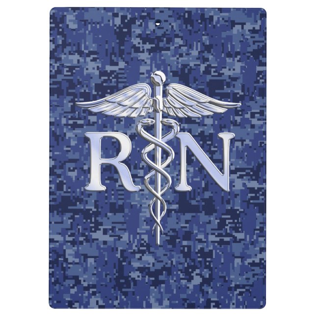 Registered Nurse RN Caduceus on Navy Blue Camo Clipboard (Back)