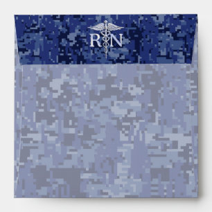 Registered Nurse RN Caduceus on Navy Blue Camo Envelopes