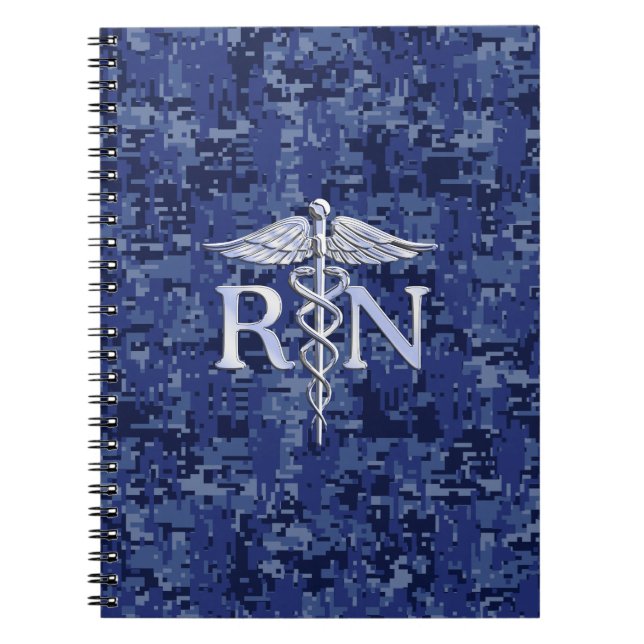 Registered Nurse RN Caduceus on Navy Blue Camo Notebook (Front)