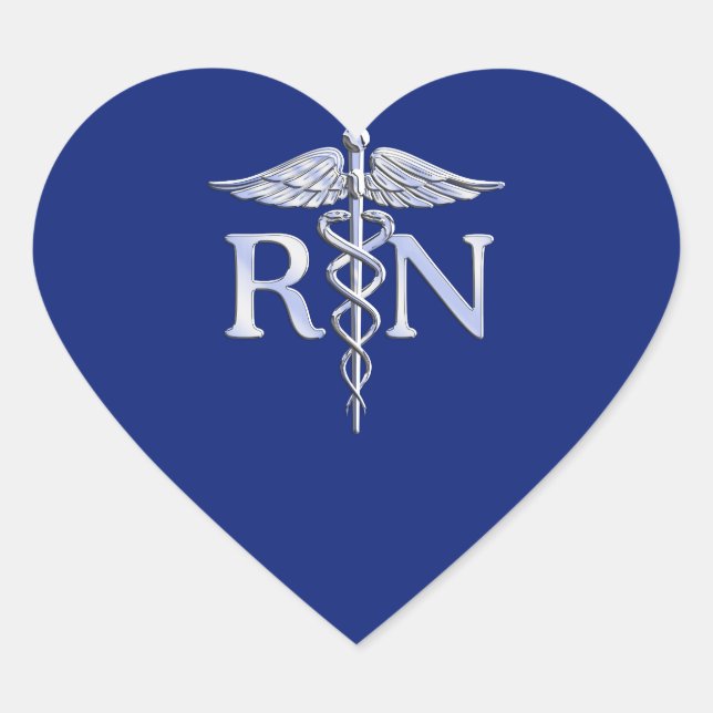 Registered Nurse RN Caduceus on Navy Blue Decor Heart Sticker (Front)