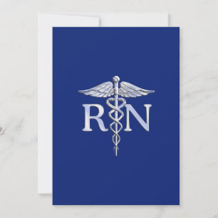 Registered Nurse RN Caduceus on Navy Blue Invitation
