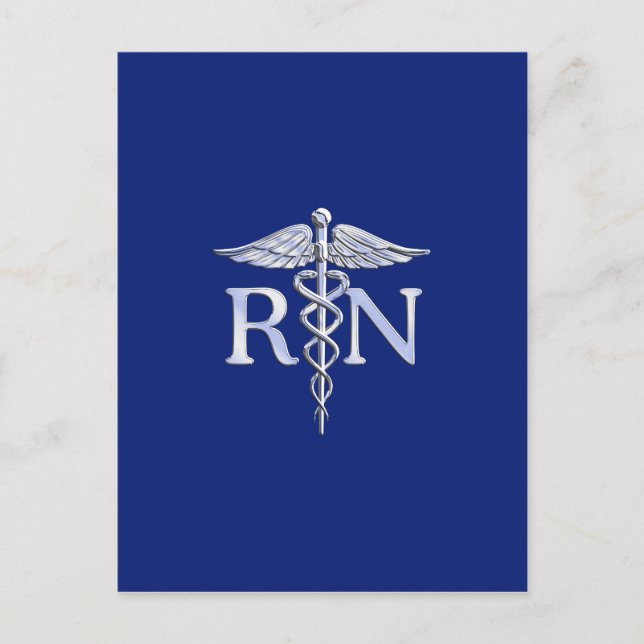 Registered Nurse RN Caduceus on Navy Blue Postcard (Front)