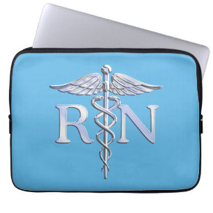 Registered Nurse RN Caduceus on Pastel Blue Laptop Sleeve