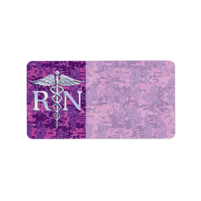 Registered Nurse RN Caduceus on Pink Camo Label (Front)