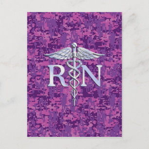 Registered Nurse RN Caduceus on Pink Camouflage Postcard