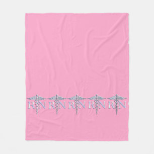 Registered Nurse RN Caduceus on Pink Rose Fleece Blanket