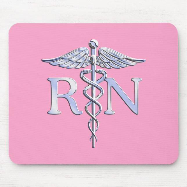 Registered Nurse RN Caduceus on Pink Rose Mouse Pad (Front)