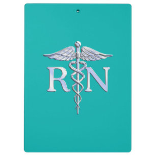 Registered Nurse RN Caduceus on Turquoise Clipboard