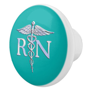 Registered Nurse RN Caduceus on Vibrant Turquoise Ceramic Knob